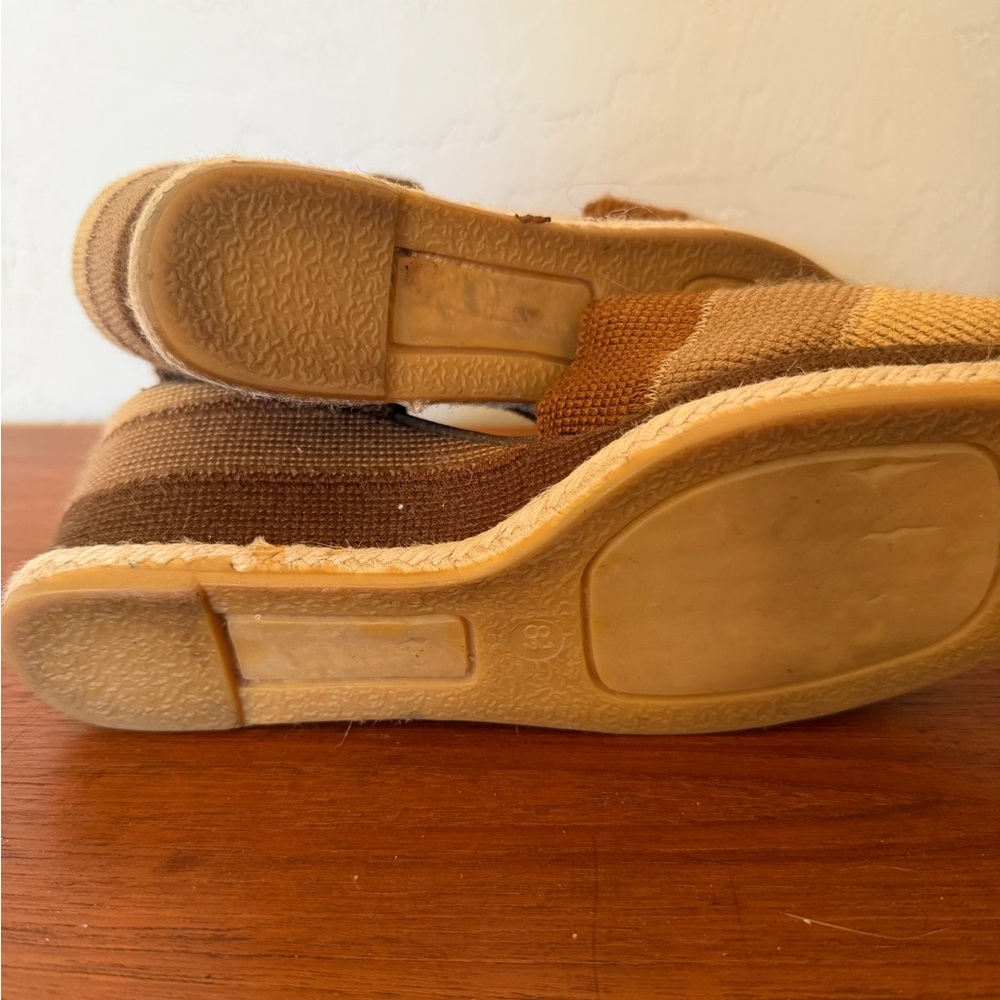 Yves Saint Laurent Brown and Tan Striped Knit Espadrille Sandals - Picture 5 of 5